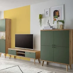 Scandi Chic Wohnwand in Graugrün - Oliva (dreiteilig)