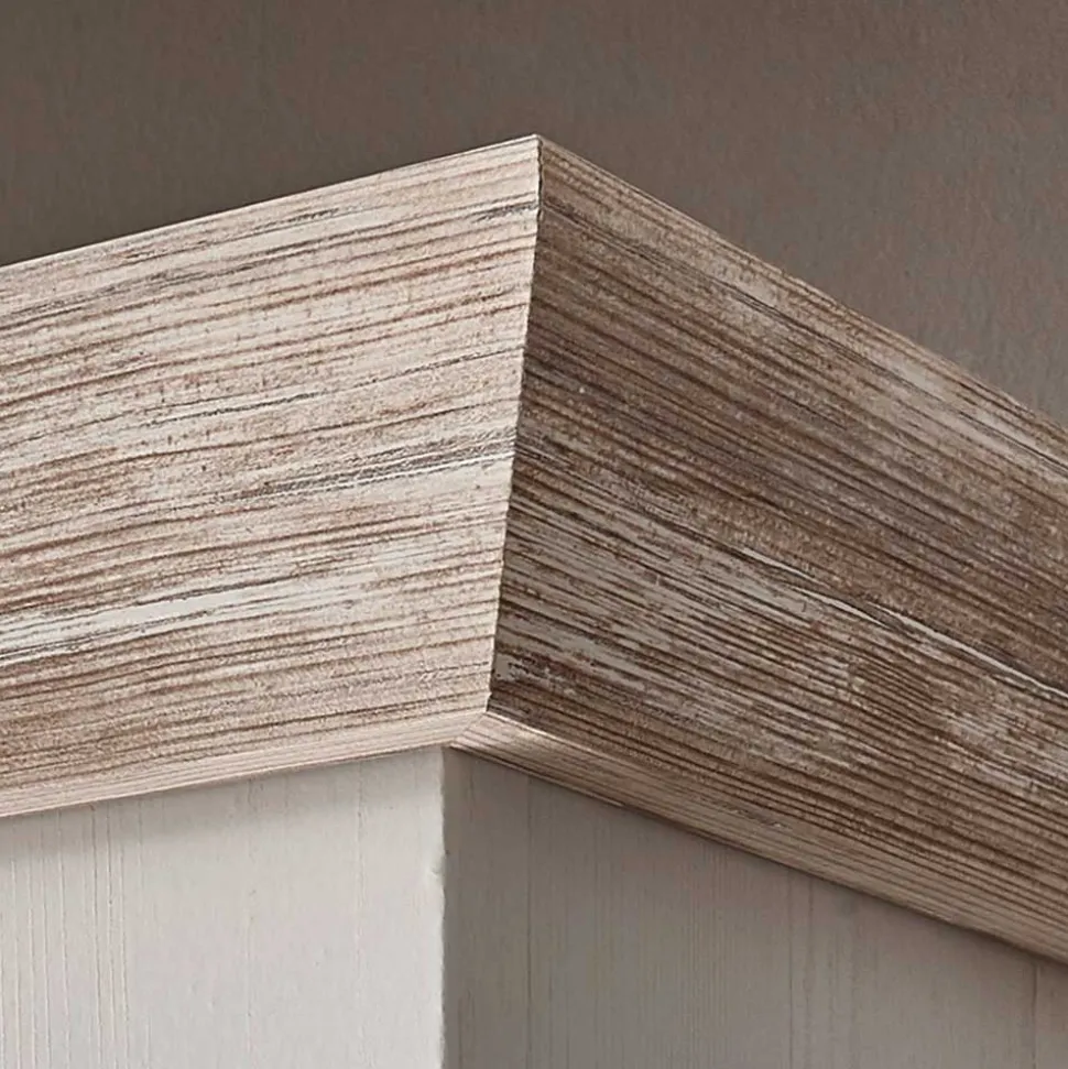 Scandi Landhaus Highboard in Weiß Pinie Shabby Nedita 140 cm breit