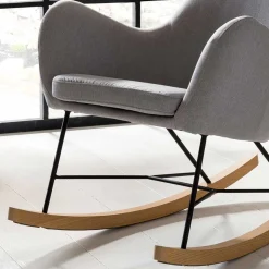 Scandi Schaukelstuhl mit grauem Stoff - Karin