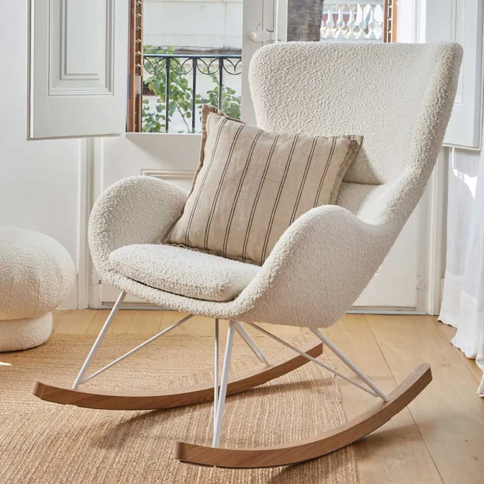 Schaukelsessel in Weiß Lammfell Optik - Lysandro