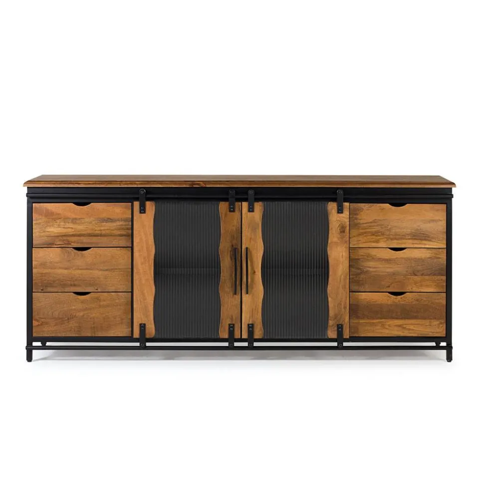 Schiebetüren Sideboard mit Riffelglas - Aglia