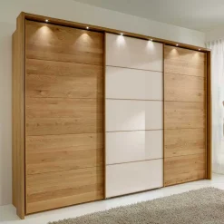 Schiebetüren-Kleiderschrank in Beige Glas - Nikoba