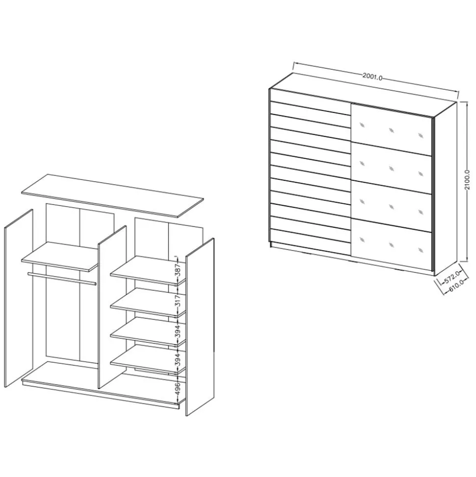 Schiebetürschrank in Eiche Dunkel Holzoptik - Ceusenia