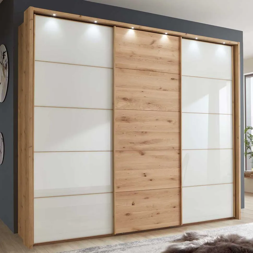 Schiebetürschrank in Weiß Glas - Crucav