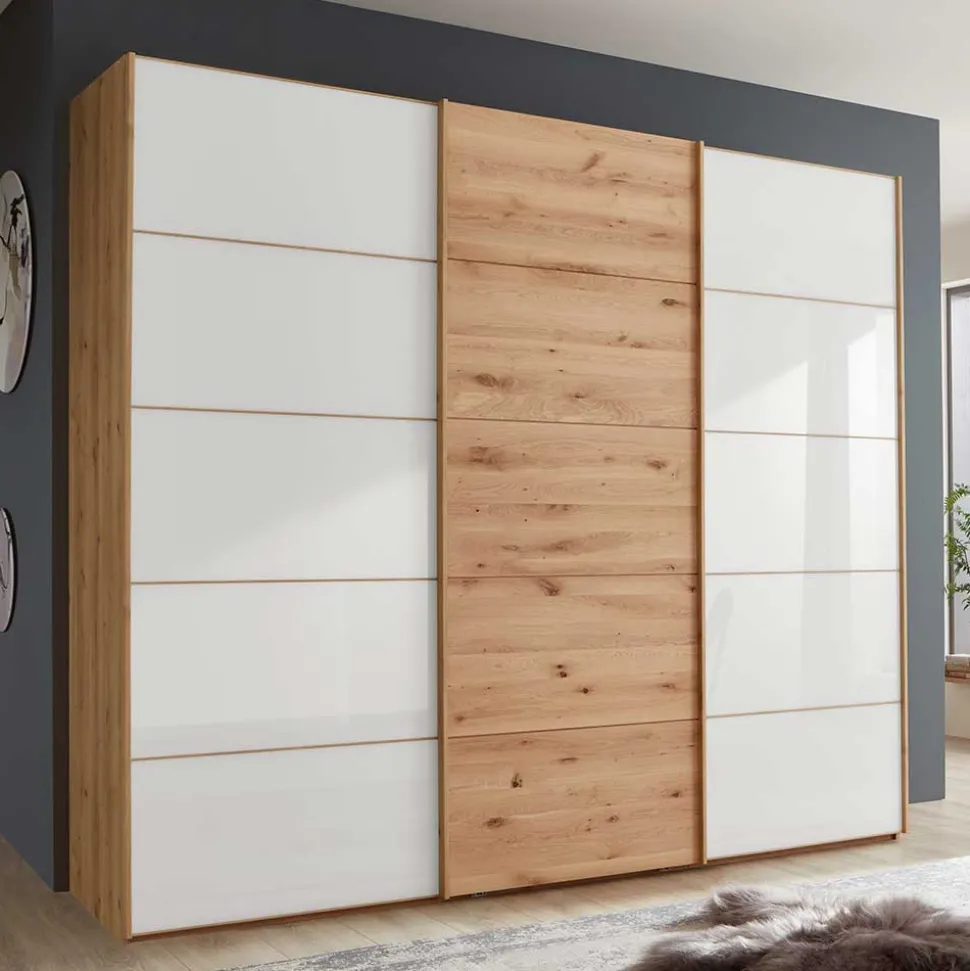 Schiebetürschrank in Weiß Glas - Crucav