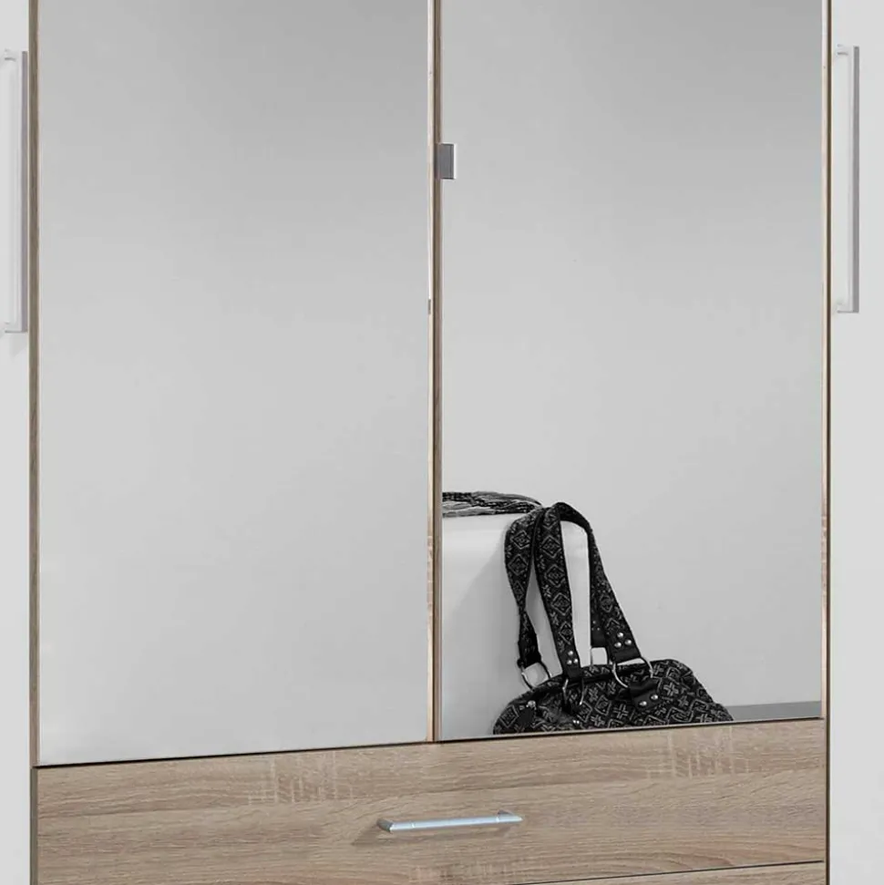 Schlafzimmer-Kleiderschrank in Weiß HG & Eiche sägerau - Grands