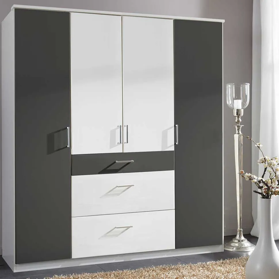 Schlafzimmerschrank in Weiß und Dunkelgrau - Vanila