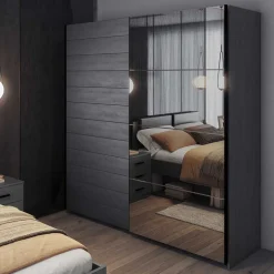 Schlafzimmerschrank mit Schwebetüren in Eiche Grau - Carika