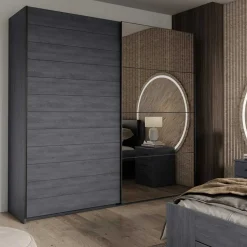 Schlafzimmerschrank mit Schwebetüren in Eiche Grau - Carika