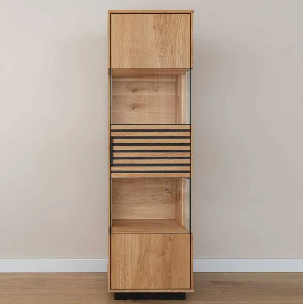 Schmale Massivholz Vitrine mit LED Beleuchtung - Eribella