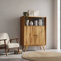 Schrank im Mid Century Stil aus Wildeiche Holz - Hardus