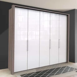 Schrank in Weiß Glas & Eiche Dunkel - Empresian