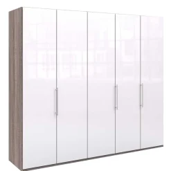 Schrank in Weiß Glas & Eiche Dunkel - Empresian