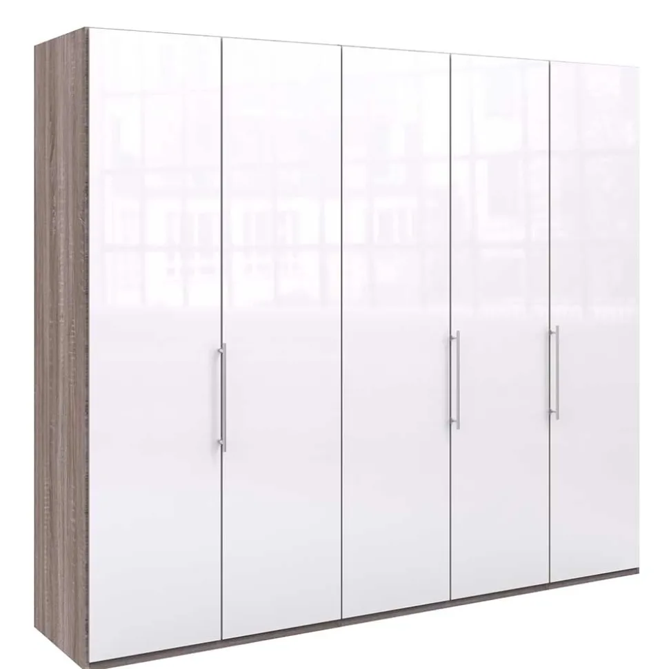 Schrank in Weiß Glas & Eiche Dunkel - Empresian