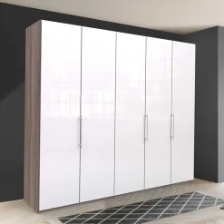 Schrank in Weiß Glas & Eiche Dunkel - Empresian