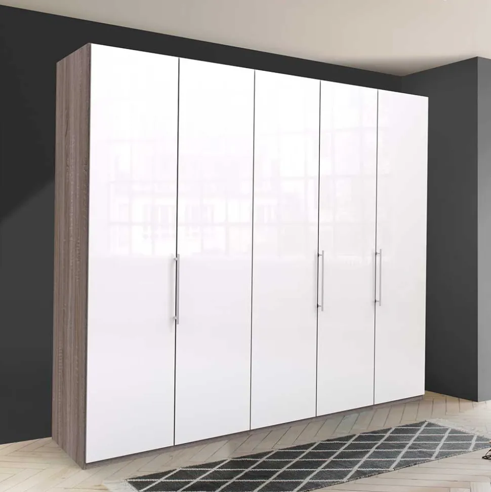 Schrank in Weiß Glas & Eiche Dunkel - Empresian