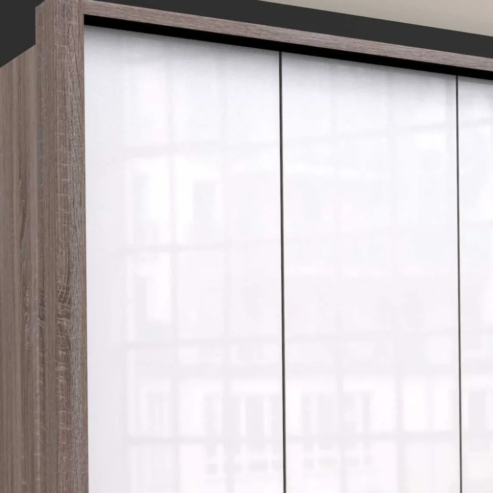 Schrank in Weiß Glas & Eiche Dunkel - Empresian