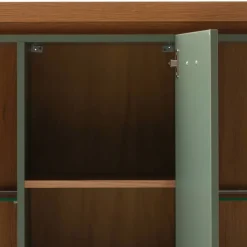 Schrank Vitrine in Graugrün und Eiche - Kwin