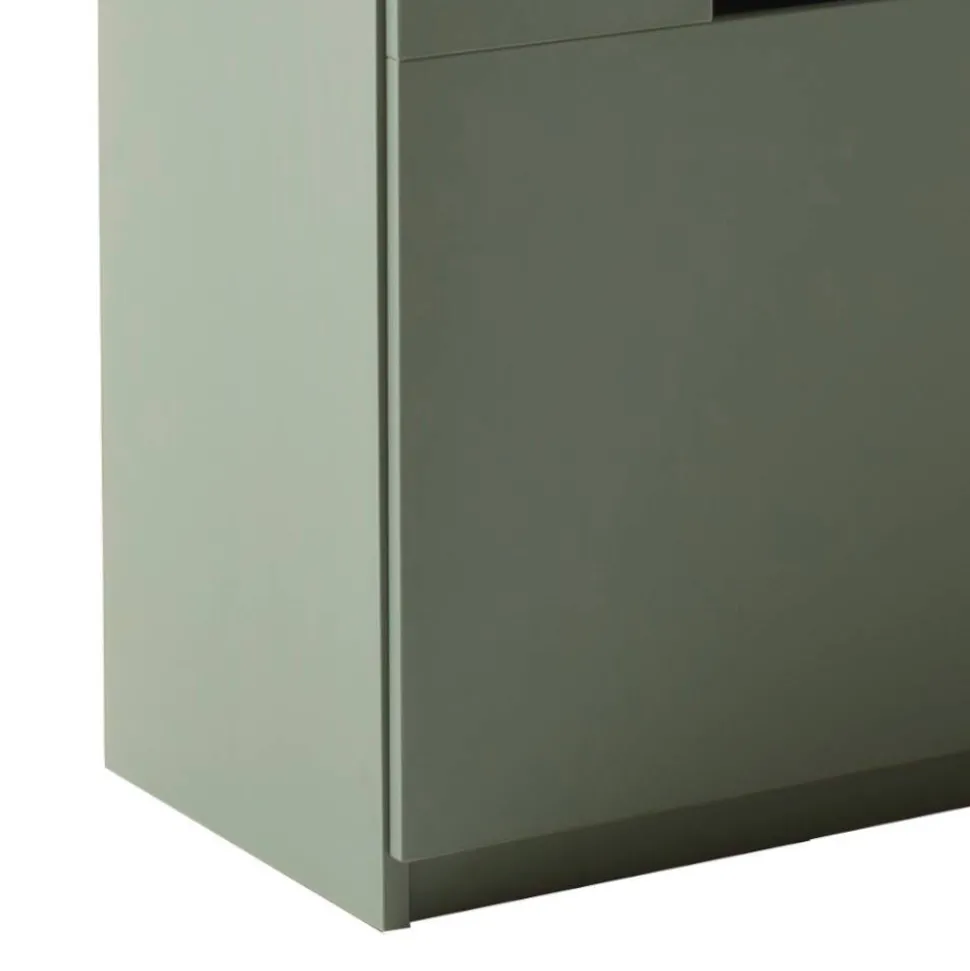 Schrank Vitrine in Graugrün und Eiche - Kwin