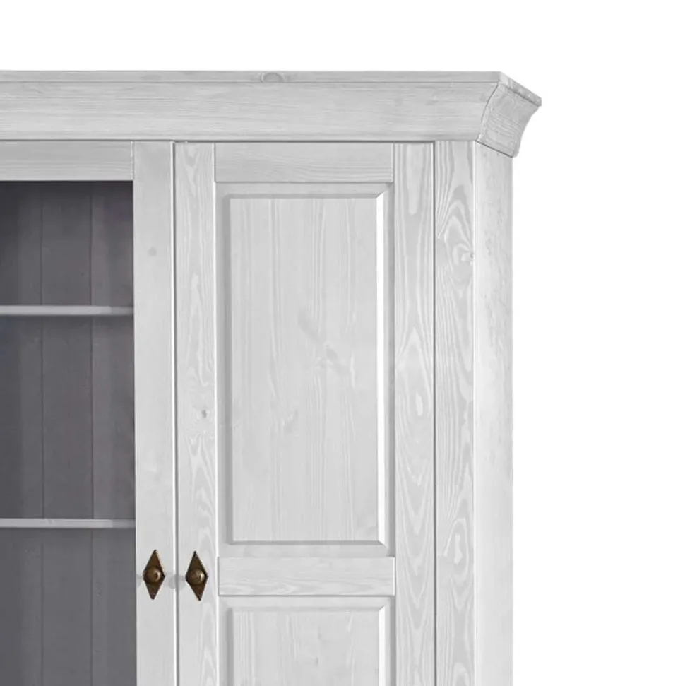 Schrank Vitrine Satumare in Weiß Kiefer teilmassiv