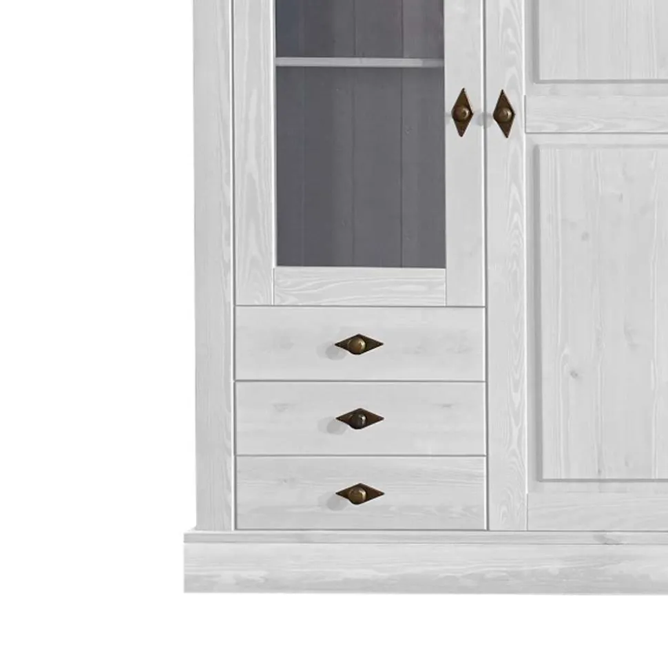 Schrank Vitrine Satumare in Weiß Kiefer teilmassiv