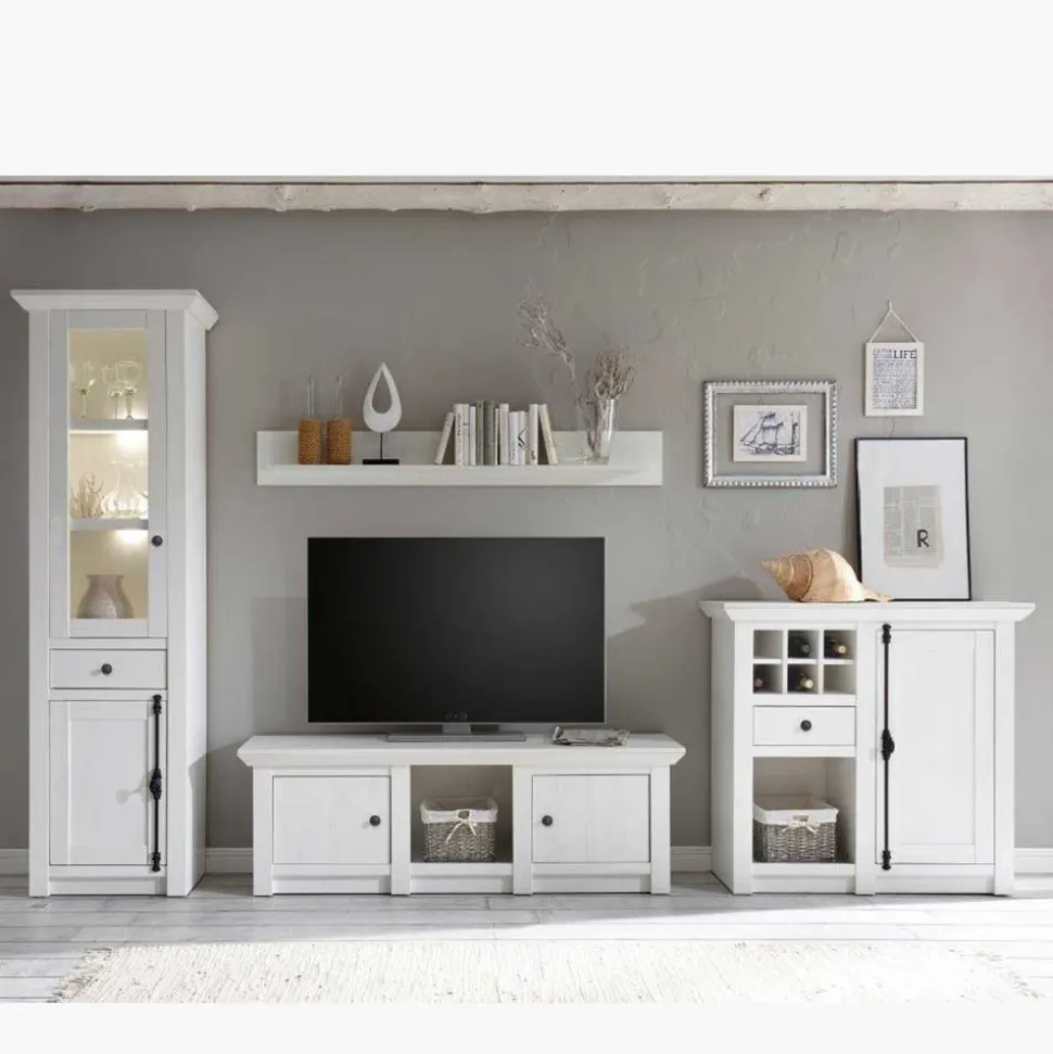 Schrankwand Chelles im weißem Landhaus-Stil (vierteilig)