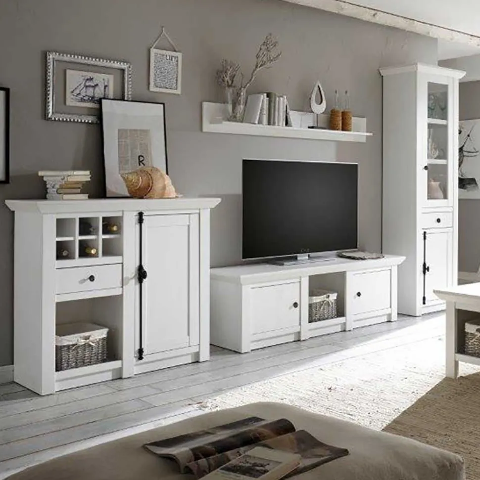 Schrankwand Chelles im weißem Landhaus-Stil (vierteilig)