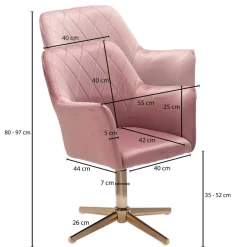 Schreibtisch Drehsessel in Rosa Samt - Tsinaton