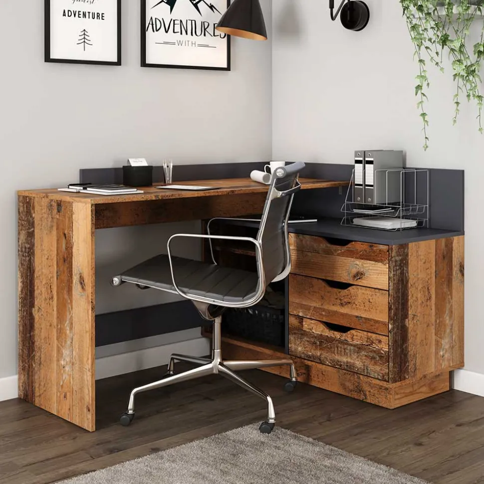 Schreibtisch in Altholz Optik und Anthrazit - Egona