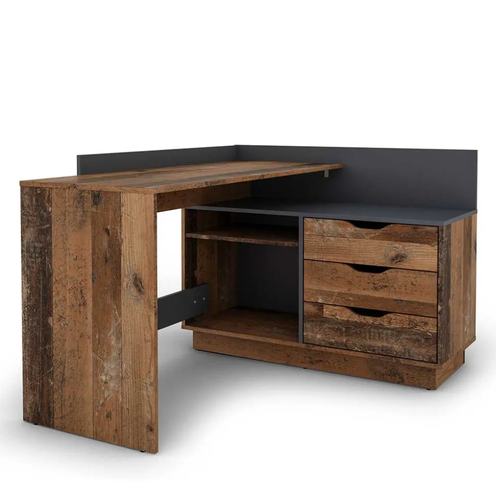 Schreibtisch in Altholz Optik und Anthrazit - Egona