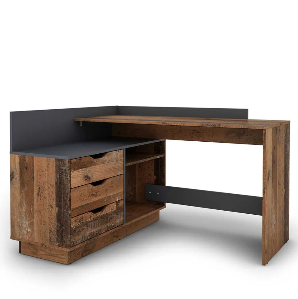 Schreibtisch in Altholz Optik und Anthrazit - Egona