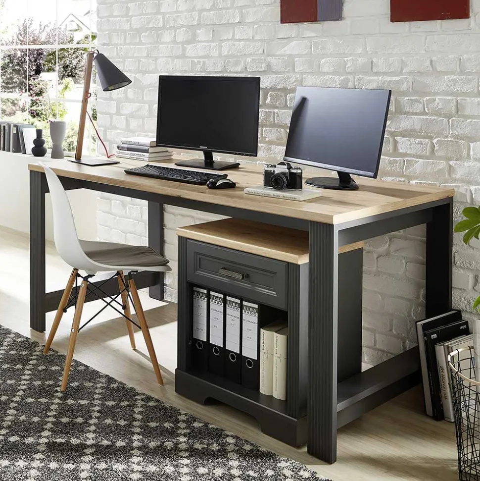 Schreibtisch in Dunkelgrau & Eiche Optik - Joe