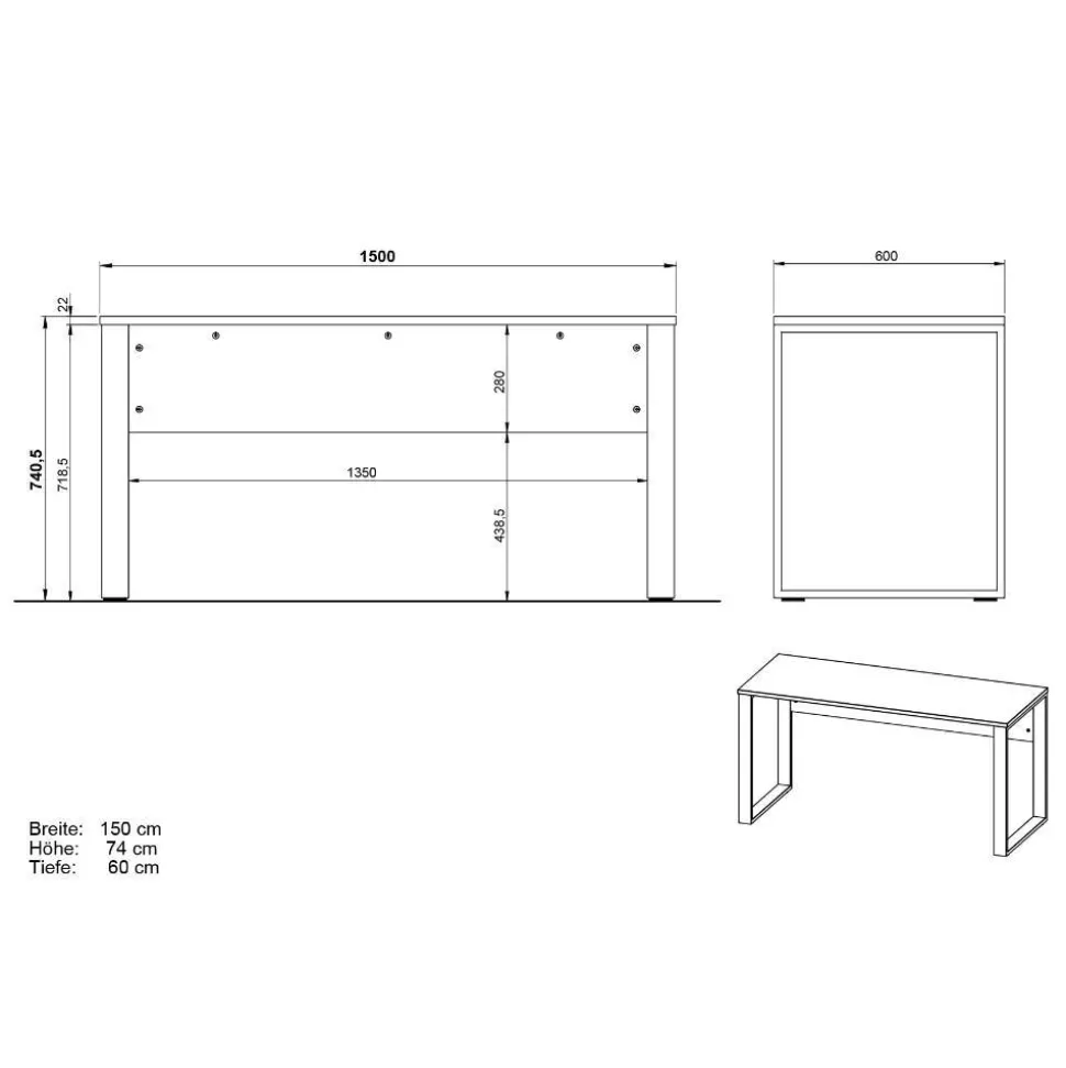 Schreibtisch in Hellgrau mit Schwarz - Chiron