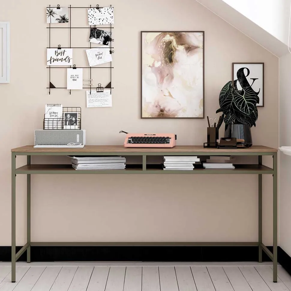 Schreibtisch in Walnuss Optik und Oliv Grün - Cedreona