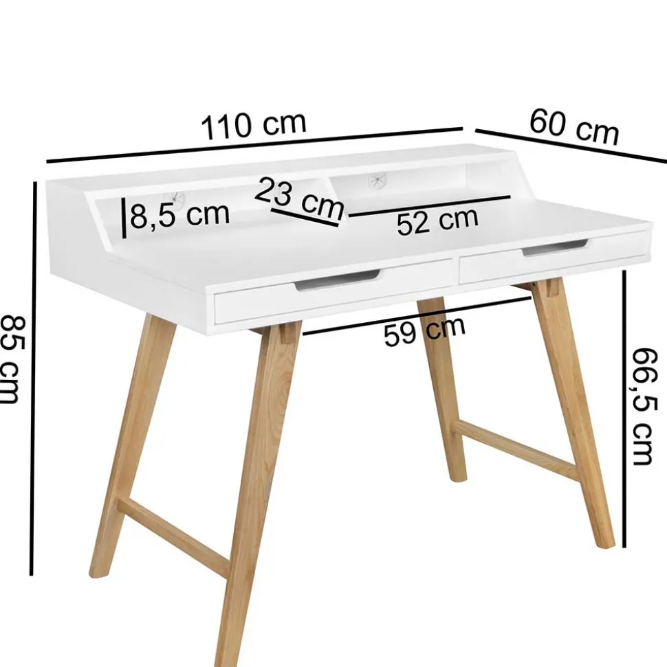 Schreibtisch mit Aufsatz & zwei Schubladen - Hank