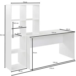 Schreibtisch mit Regal 6 Fächer in Weiß - Intora