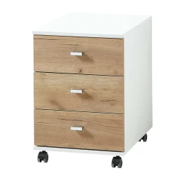 Schreibtisch Rollcontainer in Weiß & Eiche - Novumsa