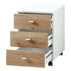 Schreibtisch Rollcontainer in Weiß & Eiche - Novumsa