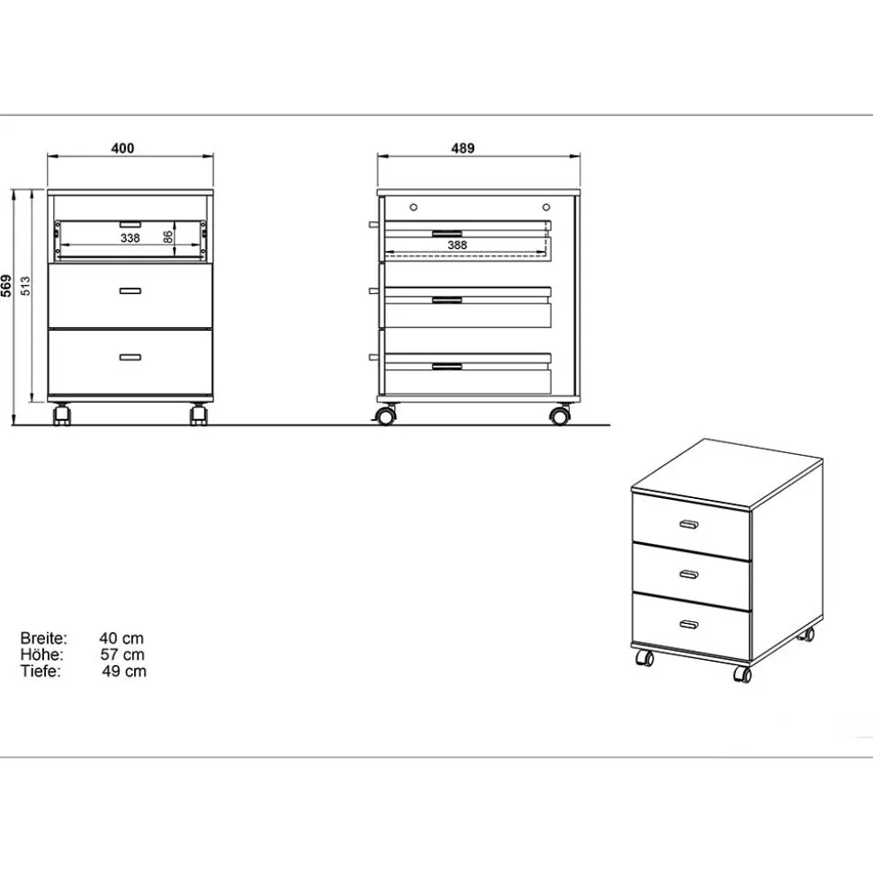 Schreibtisch Rollcontainer in Weiß & Eiche - Novumsa