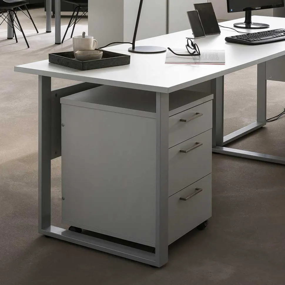 Schreibtisch Rollcontainer in Lichtgrau 41x60x50 - Bowsla