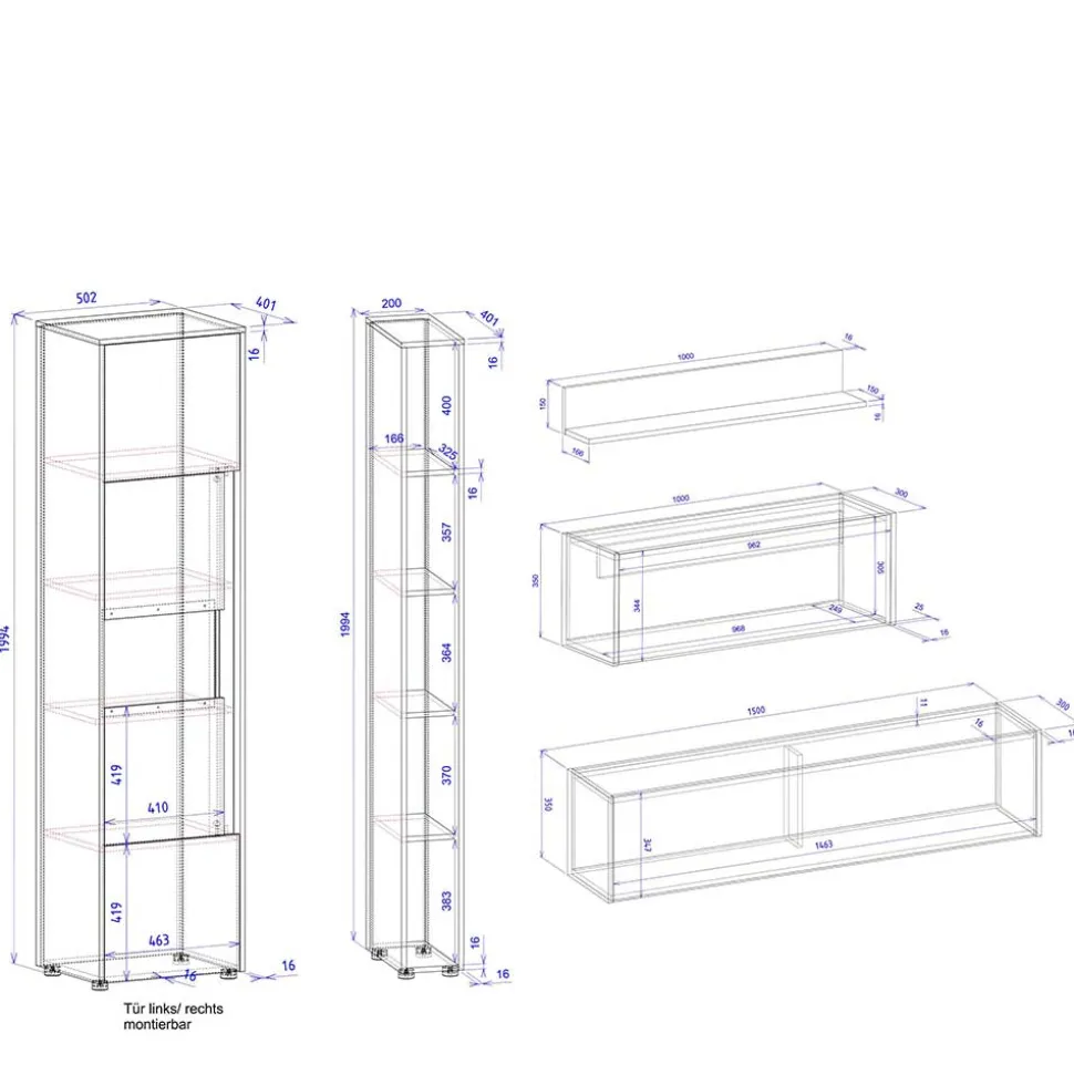 Schränke & Wandboard Wohnzimmer Set - Ahilav (fünfteilig)