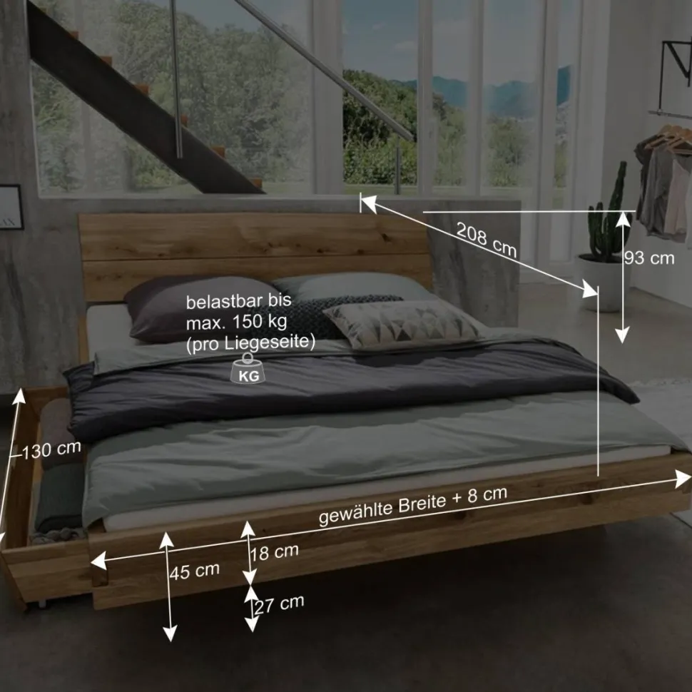 Schubkastenbett auf Schwebesockel - Aryvano