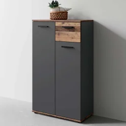 Schuhschrank in Anthrazit und Altholz Optik - Vlatu