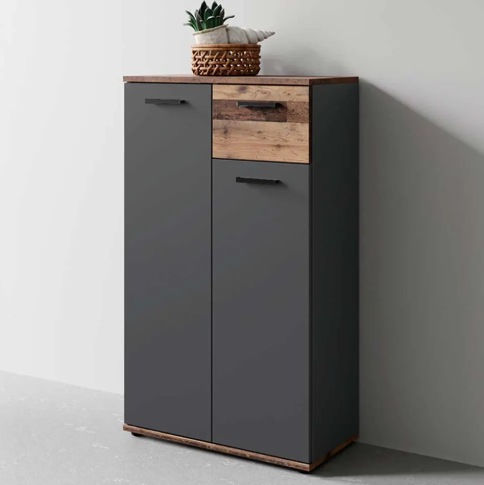 Schuhschrank in Anthrazit und Altholz Optik - Vlatu