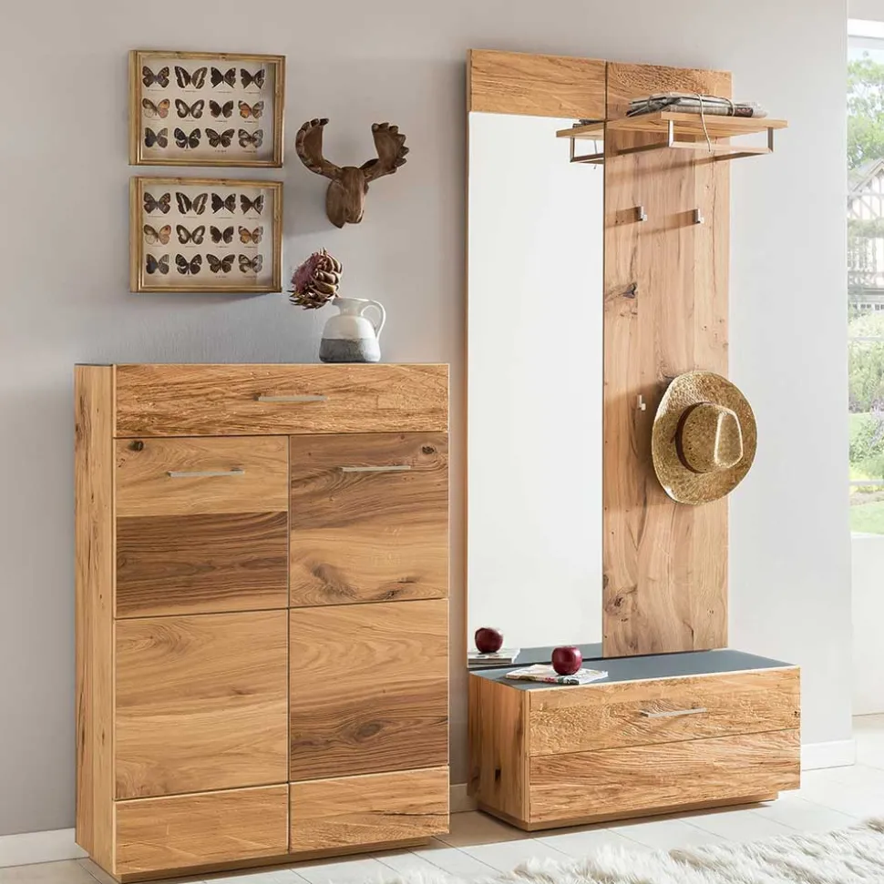 Schuhschrank mit Balkeneiche Furnier Macusos & Glasplatte Anthrazit