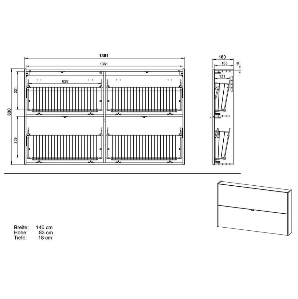 Schuhschrank und Spiegel Set - Point (zweiteilig)