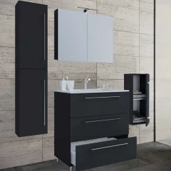 Schwarze Badezimmermöbel mit Weiß - Gloriella (dreiteilig)