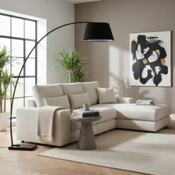 Schwarze Bogen Stehleuchte mit Textil-Schirm - Iljana