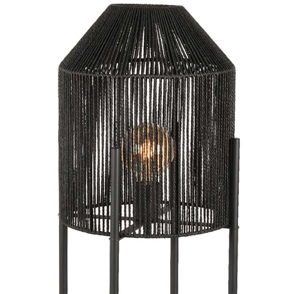 Schwarze Stehleuchte mit Jute Schirm - Pandau