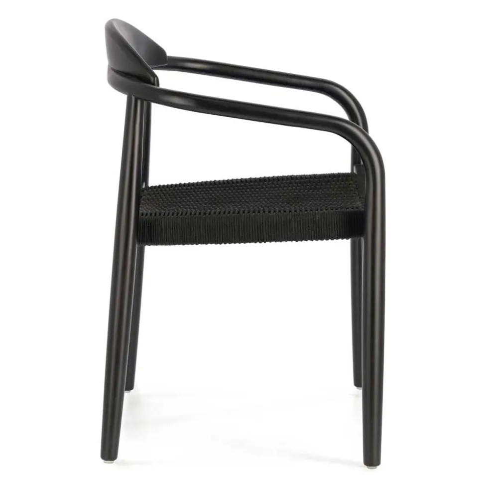 Schwarze Stühle aus Akazie & Kordel - Varioma (4er Set)